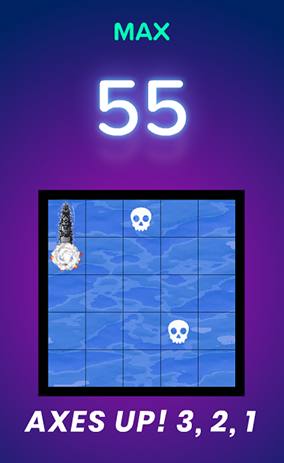 Battleship game grid on a digital axe throwing target