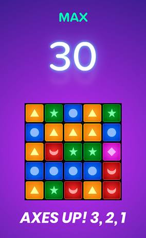 Grid of coloured blocks and shapes on a purple target