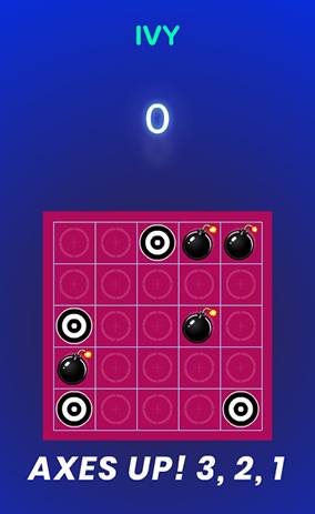 Small targets and bombs on a pink grid